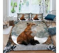 MEVASA Housse de Couette 140x200 Enfant Parure de Lit Renard Renard des Forêts Housse de Couette Ado Garçon Fille 1 Personne Microfibre avec 2 Taies d'Oreillers 50x75 cm