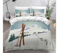 MEVASA Housse de Couette 140x200 Enfant Parure de Lit Ski Thème des Sports d'hiver Housse de Couette Ado Garçon Fille 1 Personne Microfibre avec 2 Taies d'Oreillers 50x75 cm