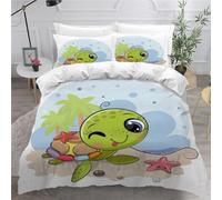 MEVASA Housse de Couette 140x200 Enfant Parure de Lit Tortue De Mer Animaux De Dessin Animé Housse de Couette Ado Garçon Fille 1 Personne Microfibre avec 2 Taies d'Oreillers 50x75 cm