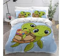 MEVASA Housse de Couette 140x200 Enfant Parure de Lit Tortue De Mer Animaux Marins De Dessin Animé Housse de Couette Ado Garçon Fille 1 Personne Microfibre avec 2 Taies d'Oreillers 50x75 cm