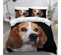 MEVASA Housse de Couette 220x240 3D Impression Microfibre Housse de Couette Beagle Chien Animal Noir Parure de lit 2 Personnes avec Fermeture Éclair avec 2 Taies d'oreiller