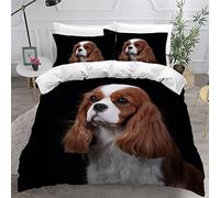 MEVASA Housse de Couette 220x240 3D Impression Microfibre Housse de Couette Cavalier Roi Charles Spaniel Chien Animal Parure de lit 2 Personnes avec Fermeture Éclair avec 2 Taies d'oreiller