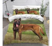 MEVASA Housse de Couette 220x240 3D Impression Microfibre Housse de Couette Chien De Berger Belge Chien Animal Parure de lit 2 Personnes avec Fermeture Éclair avec 2 Taies d'oreiller