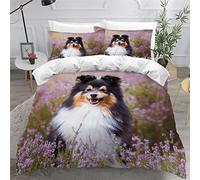 MEVASA Housse de Couette 220x240 3D Impression Microfibre Housse de Couette Chien De Berger Shetland Lavande Parure de lit 2 Personnes avec Fermeture Éclair avec 2 Taies d'oreiller