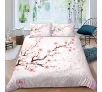 MEVASA Housse de Couette 220x240 3D Impression Microfibre Housse de Couette Fleurs Japonaises Fleurs Roses Parure de lit 2 Personnes avec Fermeture Éclair avec 2 Taies d'oreiller