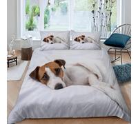 MEVASA Housse de Couette 220x240 3D Impression Microfibre Housse de Couette Jack Russel Terrier Chien Animal Chiot Mignon Parure de lit 2 Personnes avec Fermeture Éclair avec 2 Taies d'oreiller