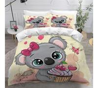 MEVASA Housse de Couette 220x240 3D Impression Microfibre Housse de Couette Koala Petits Animaux Mignons Parure de lit 2 Personnes avec Fermeture Éclair avec 2 Taies d'oreiller