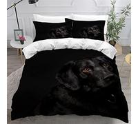 MEVASA Housse de Couette 220x240 3D Impression Microfibre Housse de Couette Labrador Retriever Animal Noir Parure de lit 2 Personnes avec Fermeture Éclair avec 2 Taies d'oreiller