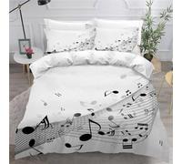 MEVASA Housse de Couette 220x240 3D Impression Microfibre Housse de Couette Musique Blanc Parure de lit 2 Personnes avec Fermeture Éclair avec 2 Taies d'oreiller