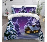 MEVASA Housse de Couette 220x240 3D Impression Microfibre Housse de Couette Paysage Rural Neige De l'hiver Parure de lit 2 Personnes avec Fermeture Éclair avec 2 Taies d'oreiller