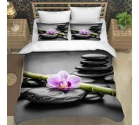 MEVASA Housse de Couette 220x240 3D Impression Microfibre Housse de Couette Pierre Zen Gris Pierre Parure de lit 2 Personnes avec Fermeture Éclair avec 2 Taies d'oreiller