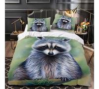 MEVASA Housse de Couette 220x240 3D Impression Microfibre Housse de Couette Raton Laveur Animaux Mignons Parure de lit 2 Personnes avec Fermeture Éclair avec 2 Taies d'oreiller