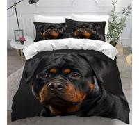 MEVASA Housse de Couette 220x240 3D Impression Microfibre Housse de Couette Rottweiler Chiot Mignon Parure de lit 2 Personnes avec Fermeture Éclair avec 2 Taies d'oreiller