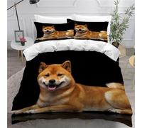 MEVASA Housse de Couette 220x240 3D Impression Microfibre Housse de Couette Shiba Inu Japonais Chiot Mignon Parure de lit 2 Personnes avec Fermeture Éclair avec 2 Taies d'oreiller