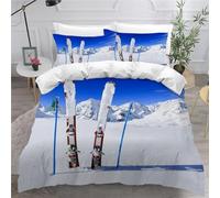 MEVASA Housse de Couette 220x240 3D Impression Microfibre Housse de Couette Ski Neige De l'hiver Parure de lit 2 Personnes avec Fermeture Éclair avec 2 Taies d'oreiller