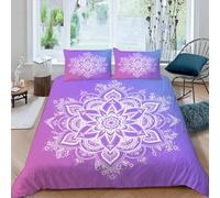 MEVASA Housse de Couette 220x240 3D Impression Microfibre Housse de Couette Style Bohème Motif Floral Violet Parure de lit 2 Personnes avec Fermeture Éclair avec 2 Taies d'oreiller
