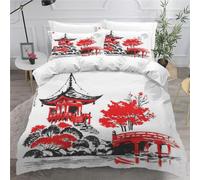 MEVASA Housse de Couette 220x240 3D Impression Microfibre Housse de Couette Style Japonais Art Japonais Parure de lit 2 Personnes avec Fermeture Éclair avec 2 Taies d'oreiller