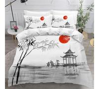 MEVASA Housse de Couette 220x240 3D Impression Microfibre Housse de Couette Style Japonais Bambou Tour Parure de lit 2 Personnes avec Fermeture Éclair avec 2 Taies d'oreiller