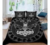 MEVASA Housse de Couette 220x240 3D Impression Microfibre Housse de Couette Viking Marteau Viking Vintage Parure de lit 2 Personnes avec Fermeture Éclair avec 2 Taies d'oreiller