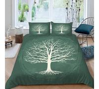 MEVASA Housse de Couette 240x260 Arbre De La Vie Parure de Lit 2 Personnes 3D Motif Luxueuse Microfibre Adulte Housse de Couette Vert avec 2 Taies d'oreiller 50x75