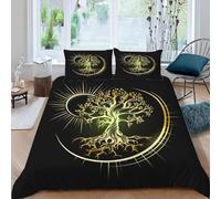 MEVASA Housse de Couette 240x260 Arbre De La Vie Parure de Lit 2 Personnes 3D Motif Luxueuse Microfibre Adulte Housse de Couette Soleil Et Lune avec 2 Taies d'oreiller 50x75