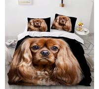 MEVASA Housse de Couette 240x260 Cavalier Roi Charles Spaniel Parure de Lit 2 Personnes 3D Motif Luxueuse Microfibre Adulte Housse de Couette Chien Mignon Noir avec 2 Taies d'oreiller 50x75