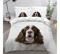 MEVASA Housse de Couette 240x260 épagneul Parure de Lit 2 Personnes 3D Motif Luxueuse Microfibre Adulte Housse de Couette Chien Mignon Animal avec 2 Taies d'oreiller 50x75