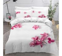 MEVASA Housse de Couette 240x260 Fleurs De Cerisier Parure de Lit 2 Personnes 3D Motif Luxueuse Microfibre Adulte Housse de Couette Fleurs Blanches avec 2 Taies d'oreiller 50x75