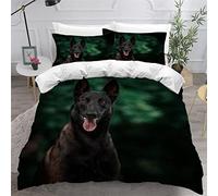 MEVASA Housse de Couette 240x260 Malinois Belge Parure de Lit 2 Personnes 3D Motif Luxueuse Microfibre Adulte Housse de Couette Animal Noir Chien avec 2 Taies d'oreiller 50x75