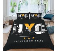 MEVASA Housse de Couette 240x260 New York Parure de Lit 2 Personnes 3D Motif Luxueuse Microfibre Adulte Housse de Couette Noir avec 2 Taies d'oreiller 50x75