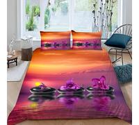 MEVASA Housse de Couette 240x260 Pierre Zen Parure de Lit 2 Personnes 3D Motif Luxueuse Microfibre Adulte Housse de Couette Orchidée avec 2 Taies d'oreiller 50x75