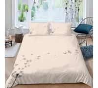 MEVASA Housse de Couette 240x260 Pissenlit Parure de Lit 2 Personnes 3D Motif Luxueuse Microfibre Adulte Housse de Couette Beige Plante avec 2 Taies d'oreiller 50x75