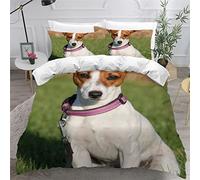 MEVASA Jack Russel Terrier Housse de Couette 200x200 Chien Animal Parure de Lit 3 Pièces Enfant GarçOn Fille Ado Ultra Doux Microfibre Ensemble de Literie avec Fermeture éclair
