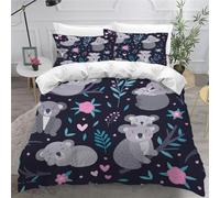 MEVASA Koala Dessin Animé Housse de Couette 200x200 Bleu Parure de Lit 3 Pièces Enfant GarçOn Fille Ado Ultra Doux Microfibre Ensemble de Literie avec Fermeture éclair