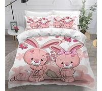 MEVASA Lapin Housse de Couette 200x200 Lapin Rose Parure de Lit 3 Pièces Enfant GarçOn Fille Ado Ultra Doux Microfibre Ensemble de Literie avec Fermeture éclair