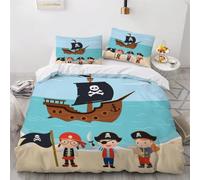 MEVASA Navire Pirate Housse de Couette 200x200 Bateau De Dessin Animé Mignon Parure de Lit 3 Pièces Enfant GarçOn Fille Ado Ultra Doux Microfibre Ensemble de Literie avec Fermeture éclair