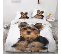 MEVASA Parure de lit Yorkshire Terrier en microfibre douce et respirante avec housse de couette et 2 taies d'oreiller pour filles, garçons et adultes (230 x 220 cm)