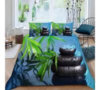 MEVASA Pierre Zen Housse de Couette 200x200 Feuilles De Bambou Parure de Lit 3 Pièces Enfant GarçOn Fille Ado Ultra Doux Microfibre Ensemble de Literie avec Fermeture éclair