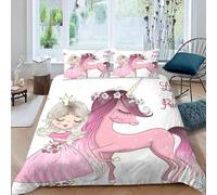 MEVASA Princesse Housse de Couette 200x200 Cheval De Dessin Animé Parure de Lit 3 Pièces Enfant GarçOn Fille Ado Ultra Doux Microfibre Ensemble de Literie avec Fermeture éclair
