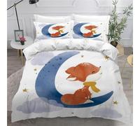 MEVASA Renard Dessin Animé Housse de Couette 200x200 Lune Parure de Lit 3 Pièces Enfant GarçOn Fille Ado Ultra Doux Microfibre Ensemble de Literie avec Fermeture éclair