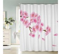 MEVASA Rideau de Douche 120x200 Anti-moisissure Lavables Rideau de Douche Branche De Fleur Fleurs Roses Rideau Baignoire Polyester Imperméable Tissu Rideau de Douche avec 12 Crochets