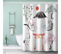MEVASA Rideau de Douche 180x200 Style Japonais Rideau de Douche Antibactérien Moisissur Imprime 3D Motif Japonais Rideau Baignoire Moderne Rideaux De Salle De Bain Lavable