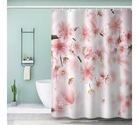 MEVASA Rideau de Douche Anti Moisissur Fleurs De Cerisier Japonais Rideau de Douche 180 x 180 Imprime en 3D Art Deco Rideau de Douche Fleur Rose Rideaux de Salle de Bains Opaque Polyester