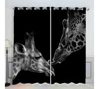 MEVASA Rideau Girafe Noir Rideaux Occultant Chambre Fille Garcon 2 Pièces Rideaux Chambre Ado Isolation Thermique et Réduction du Bruit Rideaux 200x160 cm LxH
