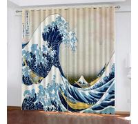 MEVASA Rideau Occultant Style Japonais Rideaux Chambre Enfant Moderne 3D Rideaux Vagues Japonaises Isolant Thermique Anti Froid Polyester Rideaux Petite Fenetre 140x160 cm LxH