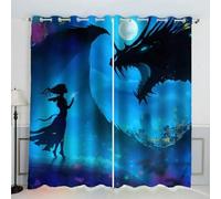 MEVASA Rideaux Animé Dragon Rideau Occultant Lot de 2 Opaque Rideaux Oeillet Salon Baie Vitrée 3D Motif Polyester Rideau Hauteur 200 x Largeur 200 cm LxH