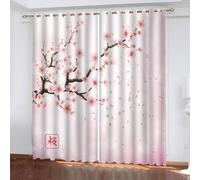 MEVASA Rideaux Fleurs De Cerisier Japonais Fleurs Roses Rideau Occultant Lot de 2 Opaque Rideaux Oeillet Salon Baie Vitrée 3D Motif Polyester Rideau Hauteur 200 x Largeur 200 cm LxH