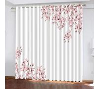 MEVASA Rideaux Fleurs De Cerisier Japonais Style Japonais Fleurs Roses Rideau Occultant Lot de 2 Opaque Rideaux Oeillet Salon Baie Vitrée 3D Motif Polyester Rideau Hauteur 200 x Largeur 200 cm LxH