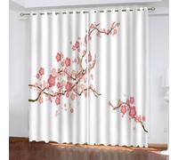 MEVASA Rideaux Fleurs Japonaises Branche De Fleur Rideau Occultant Lot de 2 Opaque Rideaux Oeillet Salon Baie Vitrée 3D Motif Polyester Rideau Hauteur 200 x Largeur 200 cm LxH