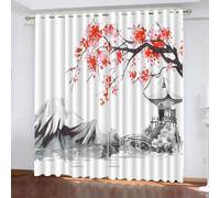 MEVASA Rideaux Style Japonais Art De L'encre Japonaise Rideau Occultant Chambre Fille Garcon 2 Pièces Rideaux Chambre Ado Isolation Thermique et Réduction du Bruit Rideaux 183x214 cm LxH